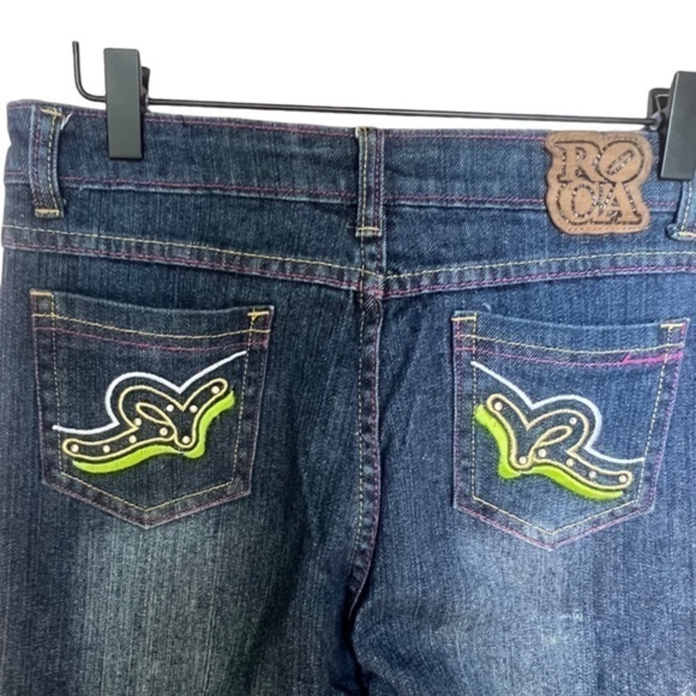 Rocawear Vintage 1999 girls embroidered distressed straight leg 16T dark jeans